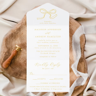 Tout En Un Invitation Élégant Mariage à fond d'or