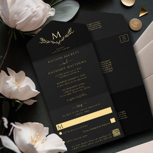 Tout En Un Invitation Élégant Mariage de couronne Monogramme Véritable h