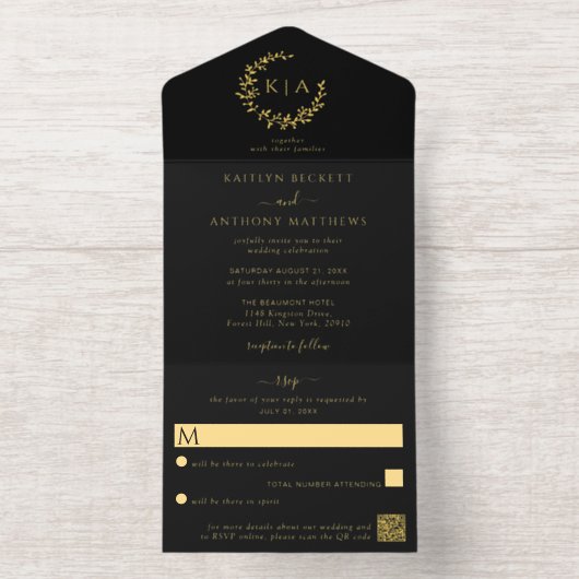 Tout En Un Invitation Élégant Mariage de couronne Monogramme Véritable h (Intérieur)