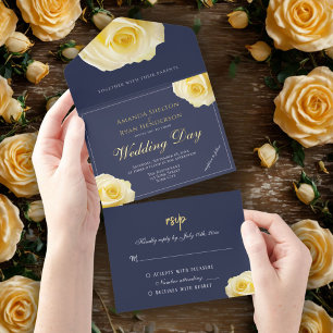 Tout En Un Invitation Élégant mariage floral rose jaune
