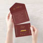 Tout En Un Invitation Elegant Modern Burgundy Minimalist Wedding (Détachable)