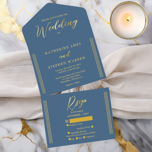 Tout En Un Invitation Elegant Modern Coastal Blue Minimalist Wedding