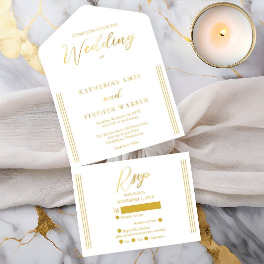 Tout En Un Invitation Elegant Modern White Minimalist Wedding