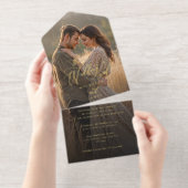 Tout En Un Invitation Élégant Moderne Calligraphie Script Mariage photo (Détachable)