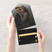Tout En Un Invitation Élégant Monogramme Wreath Mariage Photo Real Foil (Détachable)