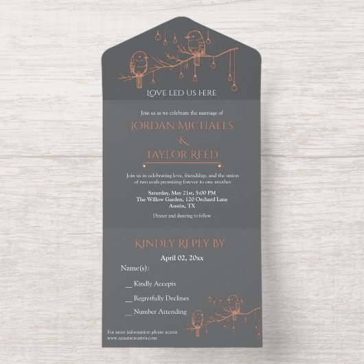Tout En Un Invitation Elégant Rose Foil Mariage LGBTQ amical (Intérieur)