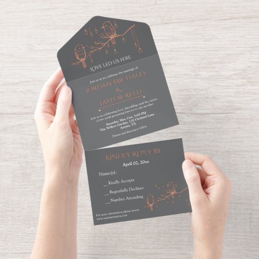 Tout En Un Invitation Elégant Rose Foil Mariage LGBTQ amical (Détachable)