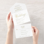 Tout En Un Invitation Élégant script blanc Calligraphie Mariage Foil (Détachable)