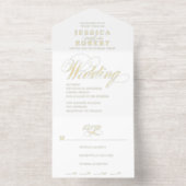 Tout En Un Invitation Élégant script blanc Calligraphie Mariage Foil (Intérieur)