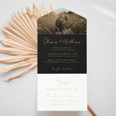 Tout En Un Invitation Élégant script photo Mariage noir