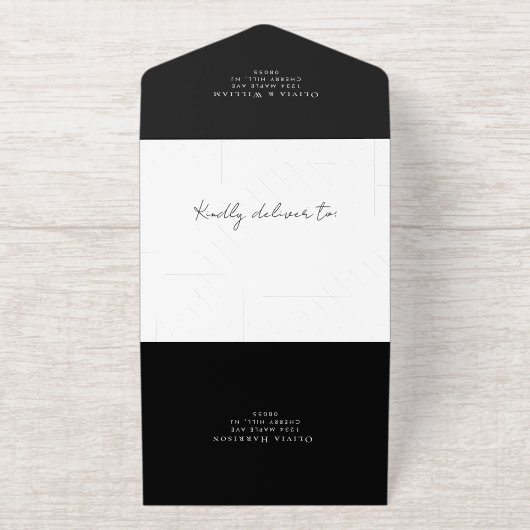 Tout En Un Invitation Élégant script photo Mariage noir (Extérieur)