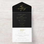 Tout En Un Invitation Élégante calligraphie or Mariage noir (Intérieur)