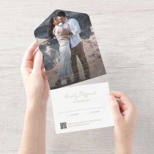 Tout En Un Invitation Élégante Photo QR Code Mariage moderne (Détachable)