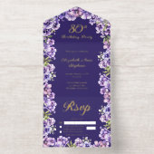 Tout En Un Invitation Élégante Violette violette Florale 80e fête d'anni (Intérieur)