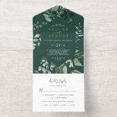 Tout En Un Invitation Emerald Green Dark Green Leaf Gold Mariage (Intérieur)