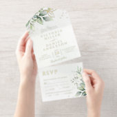 Tout En Un Invitation Eucalyptus Greenery Gold Leaves Botanical Wedding (Détachable)