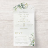 Tout En Un Invitation Eucalyptus Greenery Gold Leaves Botanical Wedding (Intérieur)