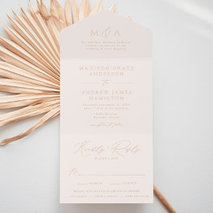 Tout En Un Invitation Faire-part de mariage moderne en crème et or rose