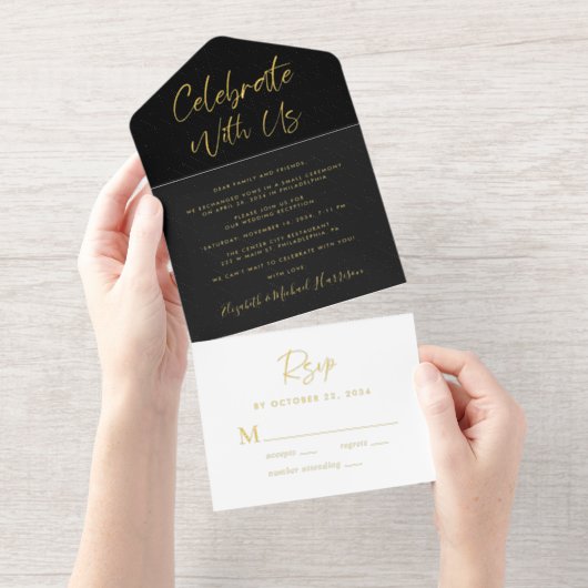 Tout En Un Invitation Fêtez Avec Nous La Réception De Mariage Noir (Détachable)