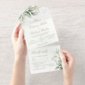 Tout En Un Invitation Feuilles d'or de verdure d'eucalyptus Mariage bota (Détachable)