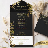 Tout En Un Invitation Feuilles sophistiqués à huile noire et or
