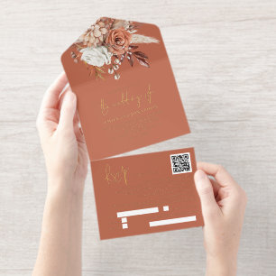 Tout En Un Invitation Flore de terre rustique Mariage de automne Foil
