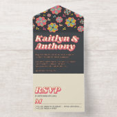 Tout En Un Invitation Flower Power 70's Retro Super Mariage Real Foil (Intérieur)