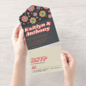 Tout En Un Invitation Flower Power 70's Retro Super Mariage Real Foil (Détachable)