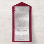 Tout En Un Invitation Foil Ornate Frame & Heart - Burgundy (Intérieur)