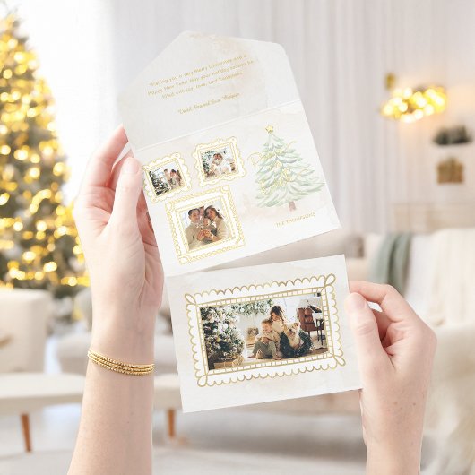 Tout En Un Invitation Fun Gold Doodle Frame Peace on Earth 3-Photo