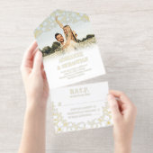 Tout En Un Invitation Gold Foil Floral Line Art Photo Mariage informel (Détachable)