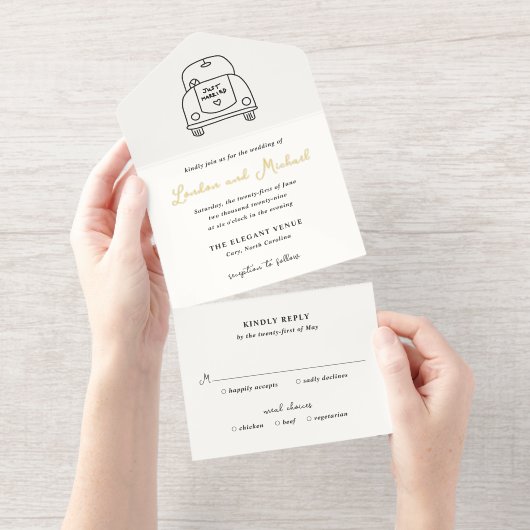 Tout En Un Invitation Hand Drawn Car Doodle Modern Wedding (Détachable)