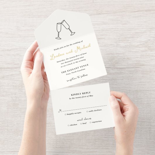 Tout En Un Invitation Hand Drawn Flutes Doodle Modern Wedding (Détachable)