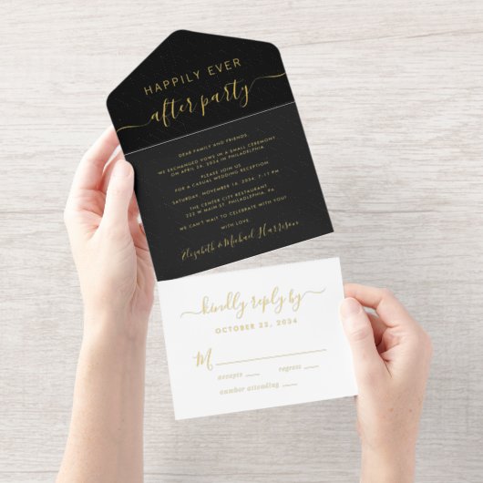 Tout En Un Invitation Heureusement Jamais Après Le Mariage De Fête Récep (Détachable)