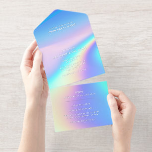 Tout En Un Invitation Holographique Personnalisé Moderne Élégant Feuille