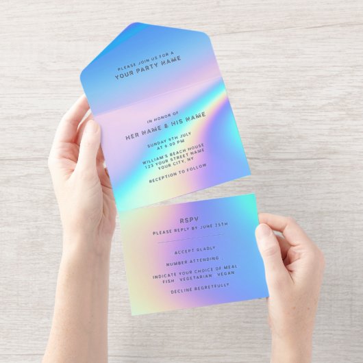 Tout En Un Invitation Holographique Personnalisé Moderne Élégant Huile (Détachable)