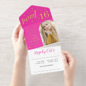 Tout En Un Invitation Hot Rose Gold Stars Flares Arch Photo Sweet 16 (Détachable)