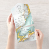 Tout En Un Invitation Luxe Opal Teal Gold Fluid Alcohol Ink (Détachable)