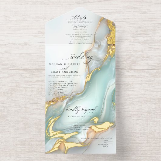 Tout En Un Invitation Luxe Opal Teal Gold Fluid Alcohol Ink (Intérieur)