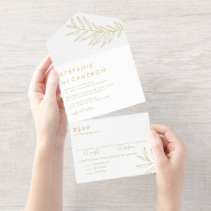 Tout En Un Invitation Mariage Bohème Noir Minimaliste Feuillage