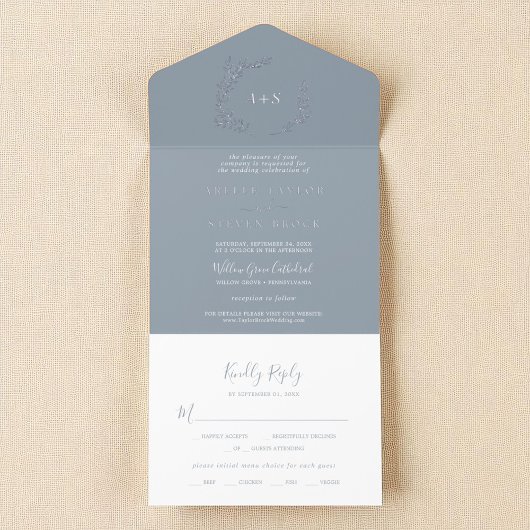 Tout En Un Invitation Mariage Boho moderne à feutre bleu minimum