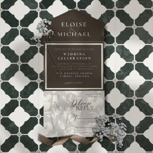 Tout En Un Invitation Mariage Brun Cuivré Rustique