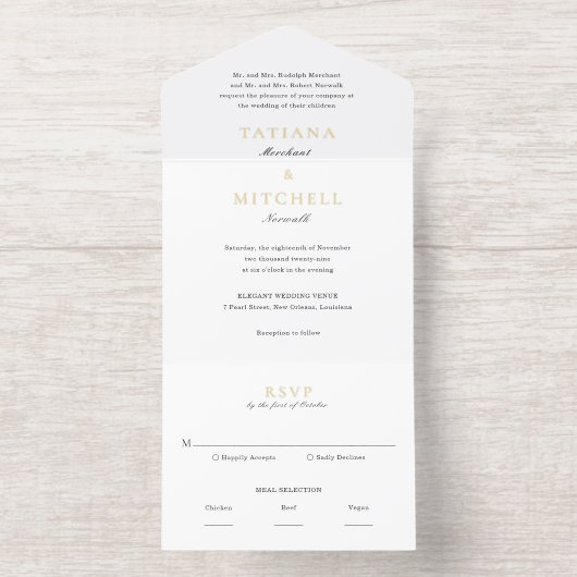 Tout En Un Invitation Mariage classique noir et blanc élégant (Intérieur)