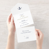Tout En Un Invitation Mariage d'Ancre bleu marine Monogram (Détachable)