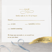 Tout En Un Invitation Mariage de monogramme Dusty Blue et Real Gold Foil