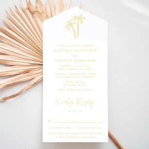 Tout En Un Invitation Mariage d'huile de palme d'or à main moderne