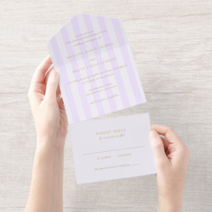 Tout En Un Invitation Mariage élégant aux rayures violettes modernes