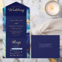 Mariage Élégant de Luxe Bleu Nuit et Marbre Doré