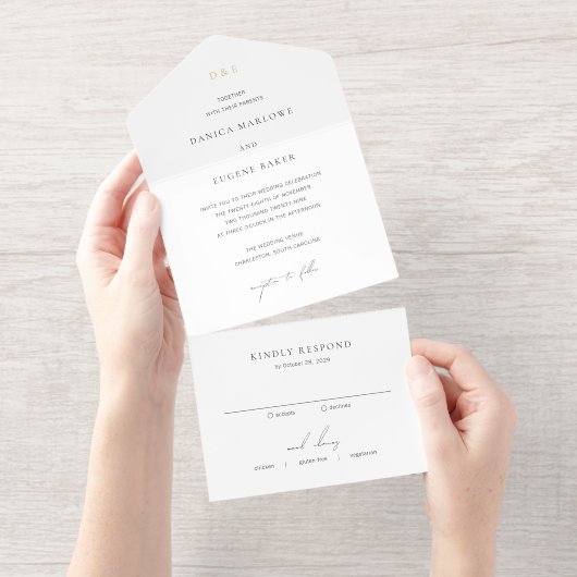 Tout En Un Invitation Mariage Élégant Noir et Blanc Classique (Détachable)