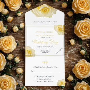 Tout En Un Invitation Mariage Floral Élégant aux Roses Jaunes